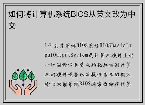 如何将计算机系统BIOS从英文改为中文